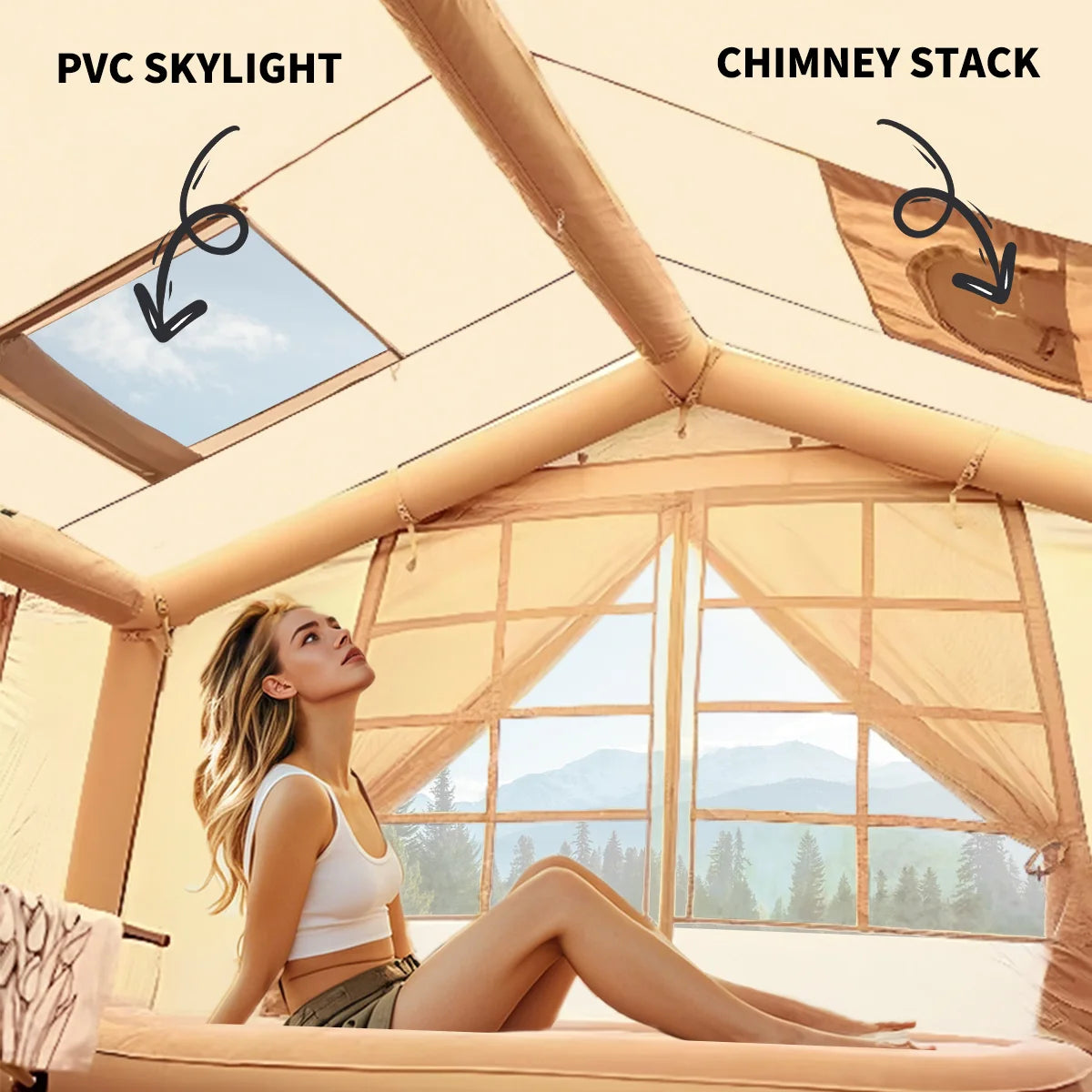Inflatable Camping Tent With Rainfly And Stove Jack Four Season