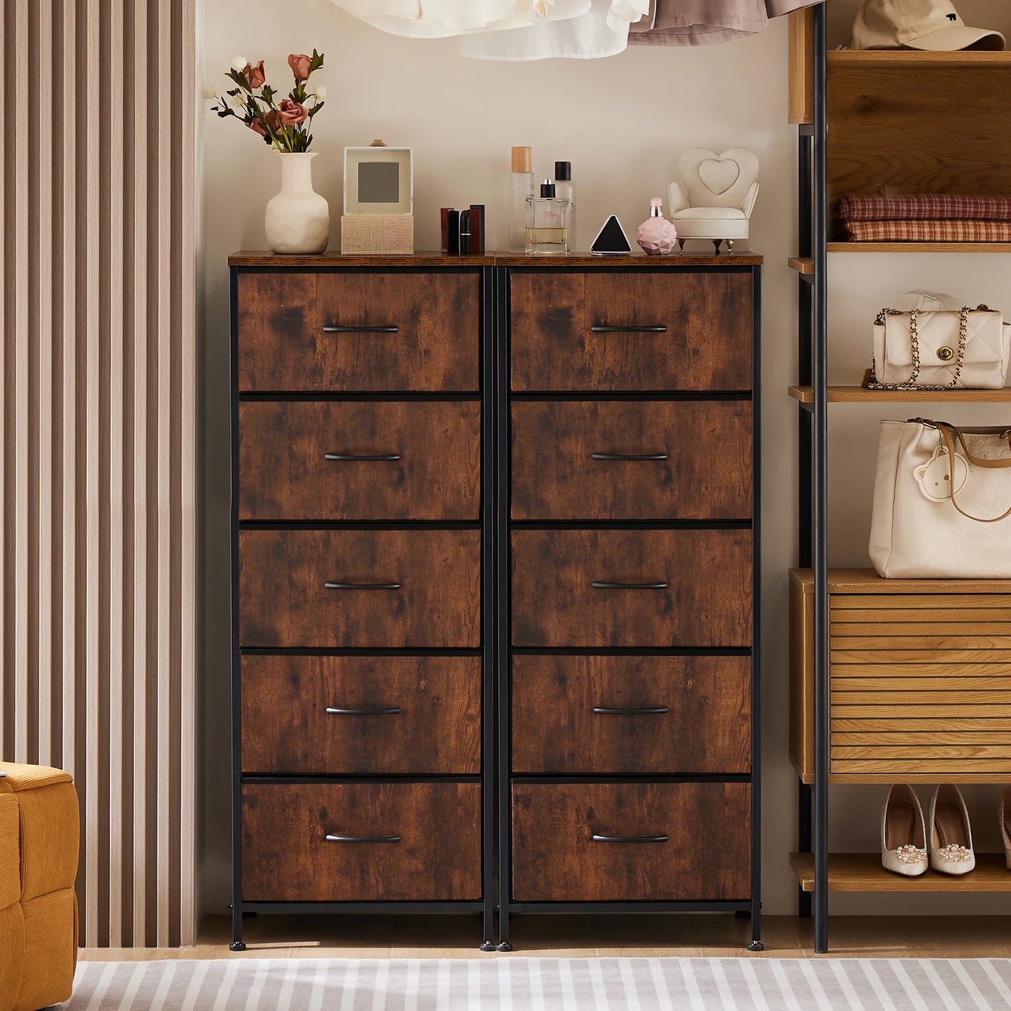 JHK 48IN Dresser For Bedroom With 5 Fabric Drawers Nightstand Wardrobe Steel Frame Closet For Clothes Storage Cabinet Furniture by S And B Enterprise