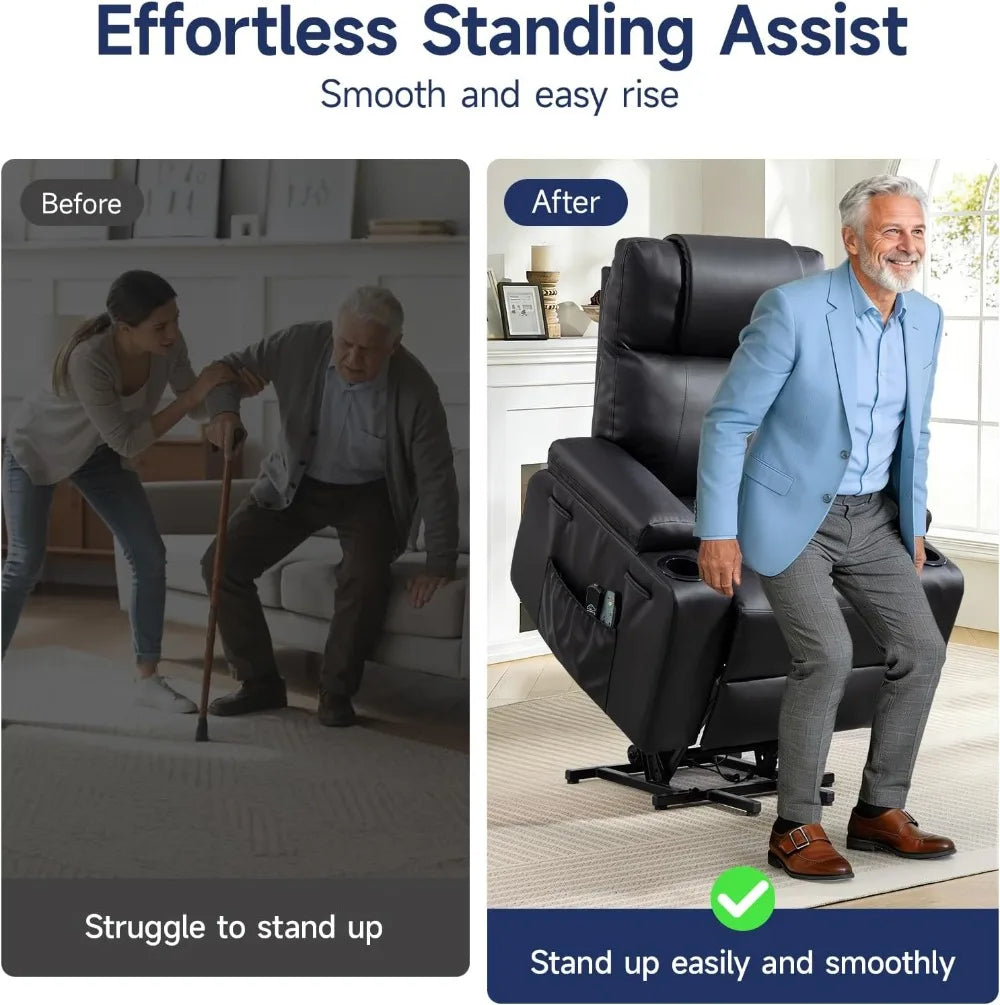 Power Lift Recliner Chair for Elderly with Massage & Heat, PU Leather Electric Recliner USB Port, 160° Recline, Remote