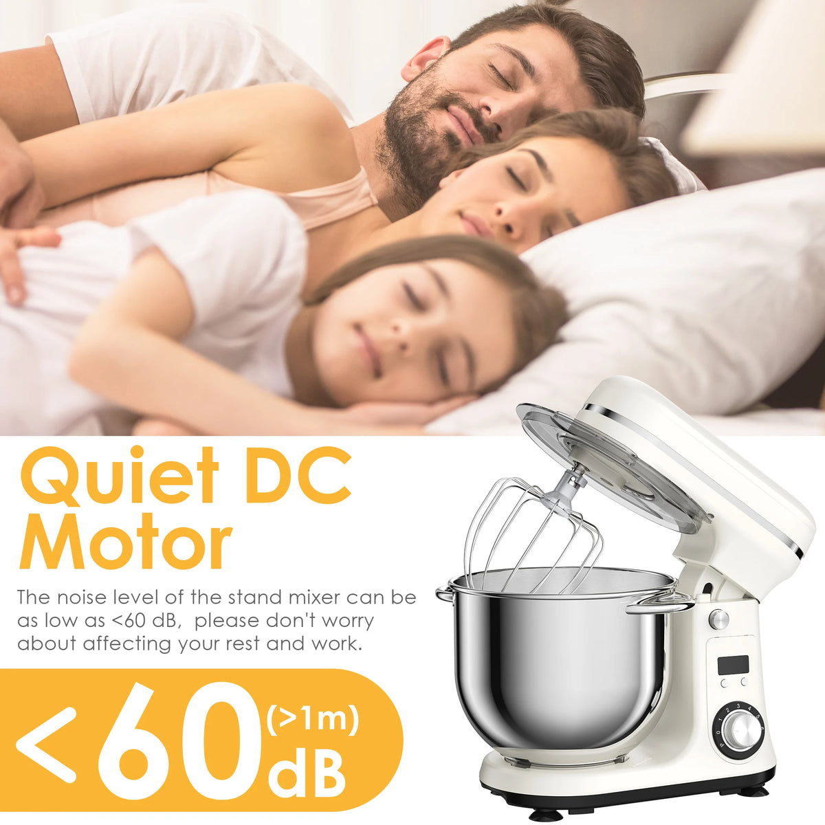 BioloMix Kitchen Stand Mixer in cream with whisk attachments, 6-speed DC motor, 6 L bowl
