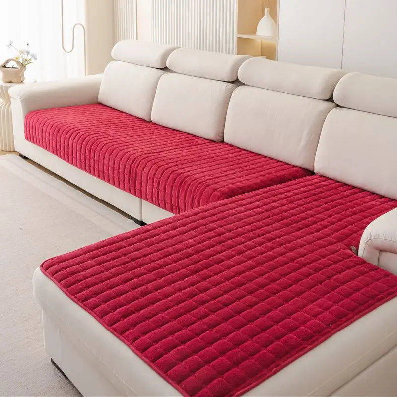 Plush Plaid Velvet Sofa Cushion Cover With Non Slip by S And B Enterprise