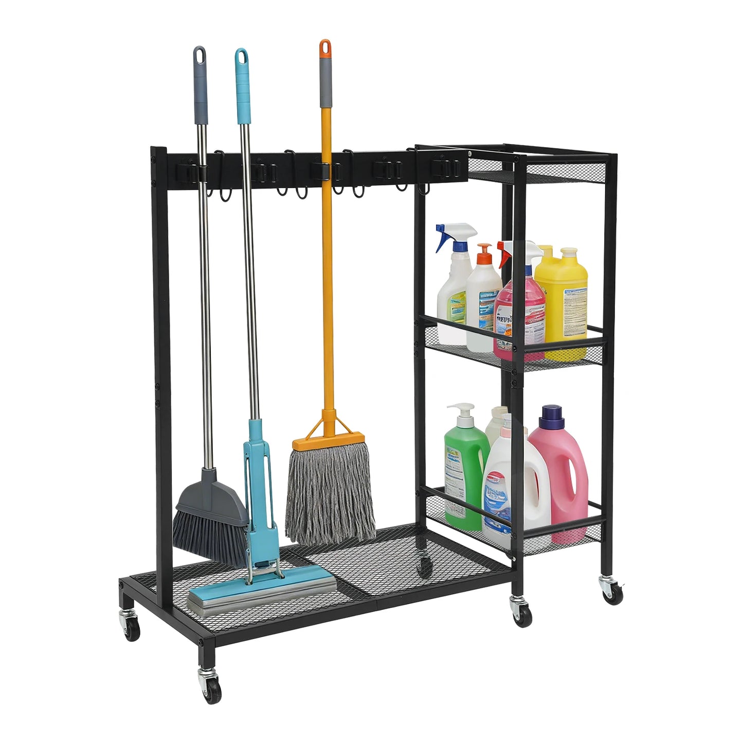 Iron Cleaning Tool Storage Cart On 6 Wheels With Hooks And Shelves by S And B Enterprise