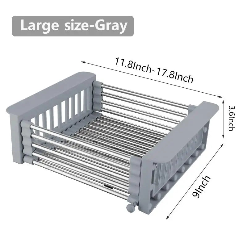 Dish drying rack, adjustable stainless steel over-sink drainer in gray by S And B Enterprise