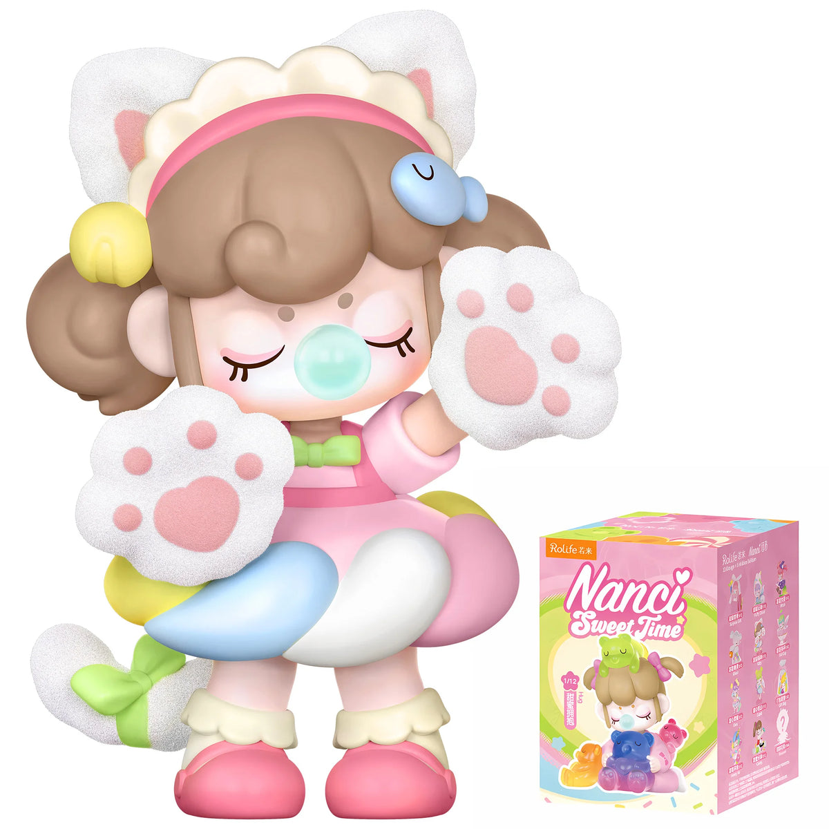 Rolife Nanci Sweet Time blind-box collectible figure; pastel pink dress with blue accessories