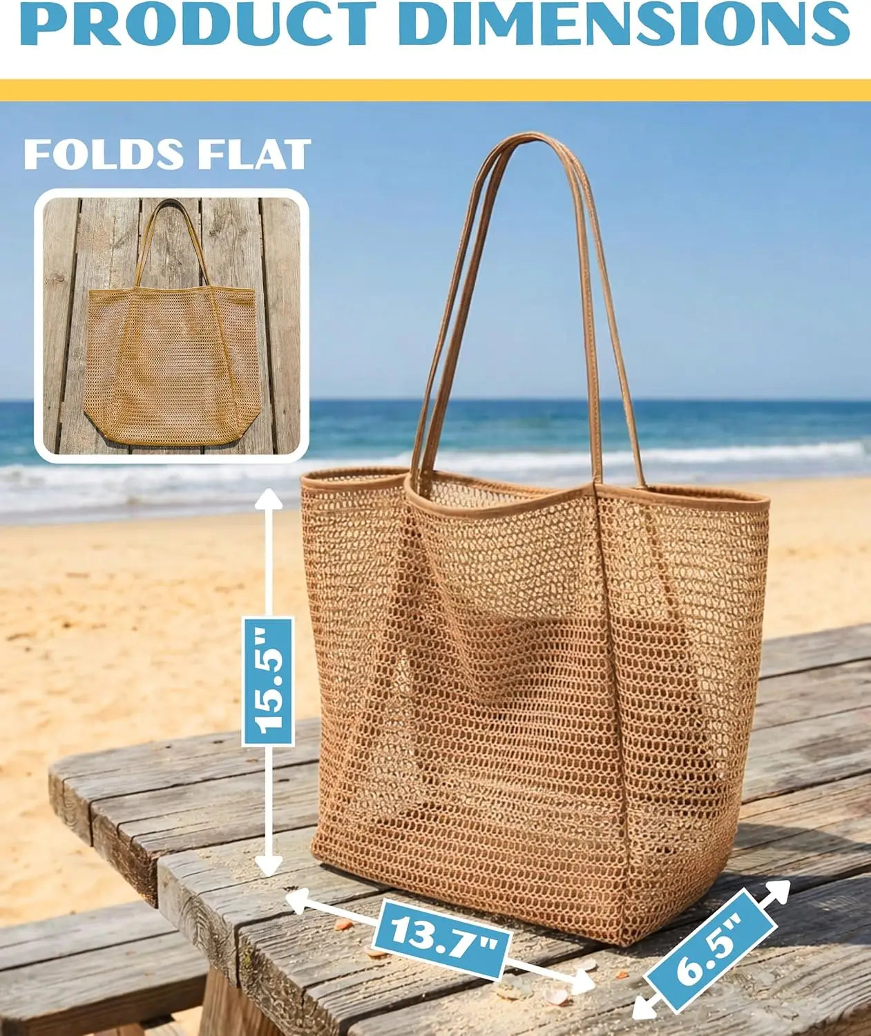 Waterproof Mesh Beach Tote Bag For Women Sandproof Travel Tote