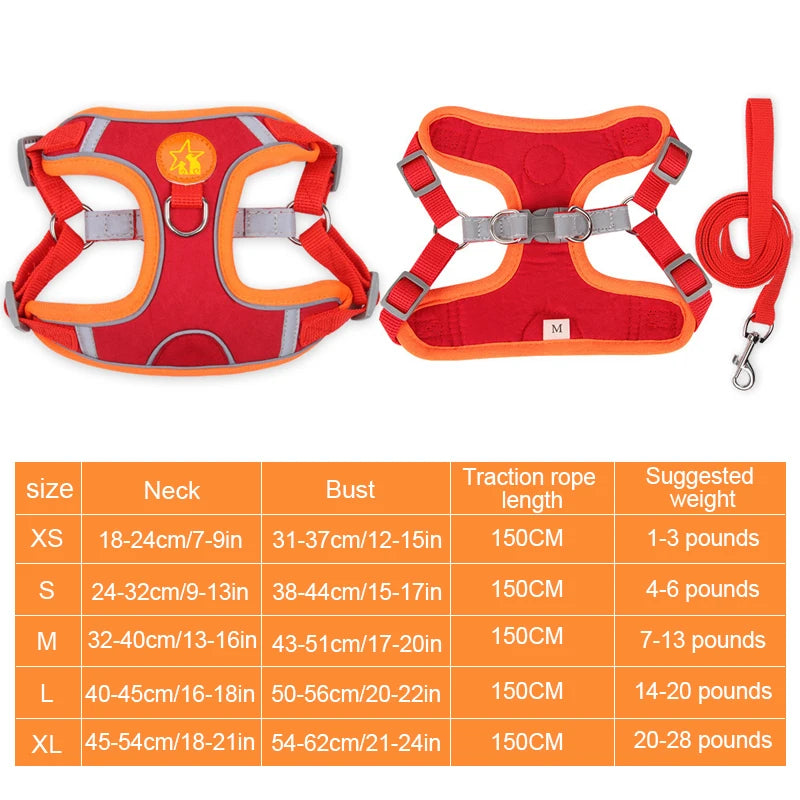 Small Medium Dogs Harness Vest Walking Traction Rope Reflective Straps, Soft Mesh Harness Breathable Pet Supplies by S And B Enterprise