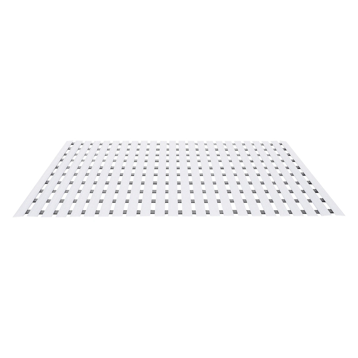Large white PVC shower mat with slatted texture; anti-slip bath floor mat by S And B Enterprise, 35.4×24 in