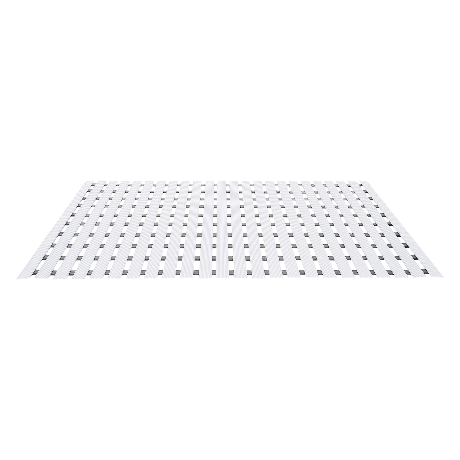 Large white PVC shower mat with slatted texture; anti-slip bath floor mat by S And B Enterprise, 35.4×24 in