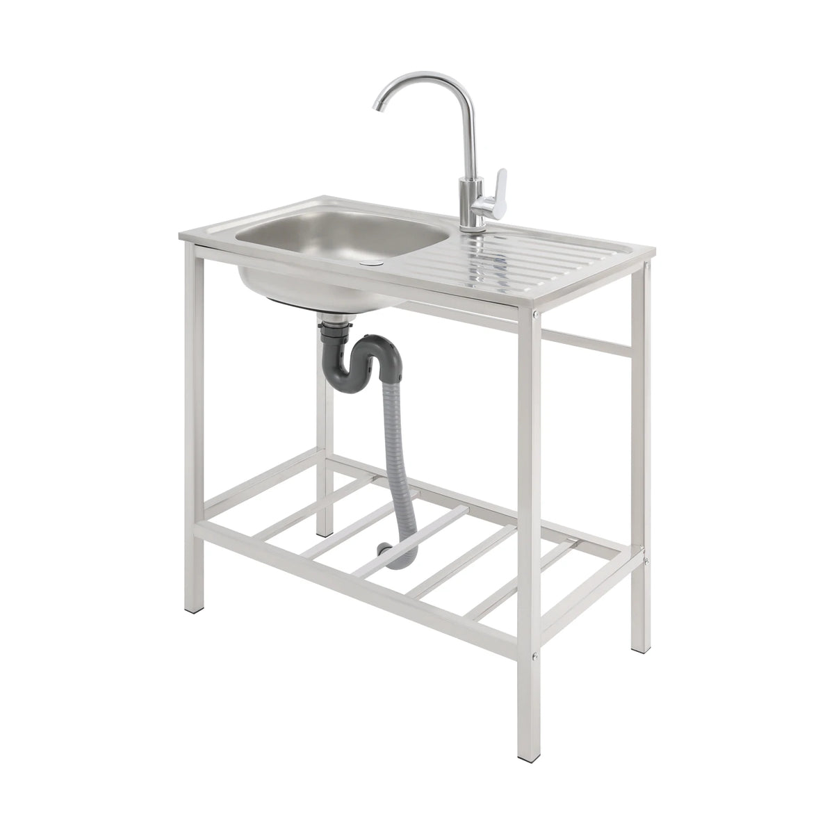 75*40*75cm Commercial Sink with Operation Countertop and Shelf, Kitchen Single Bowl Sink, Free Standing Sink with 360 Faucet