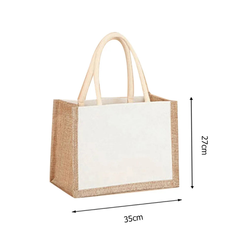 Alloet Burlap Jute Tote Bag Casual Reusable Shopping Bag