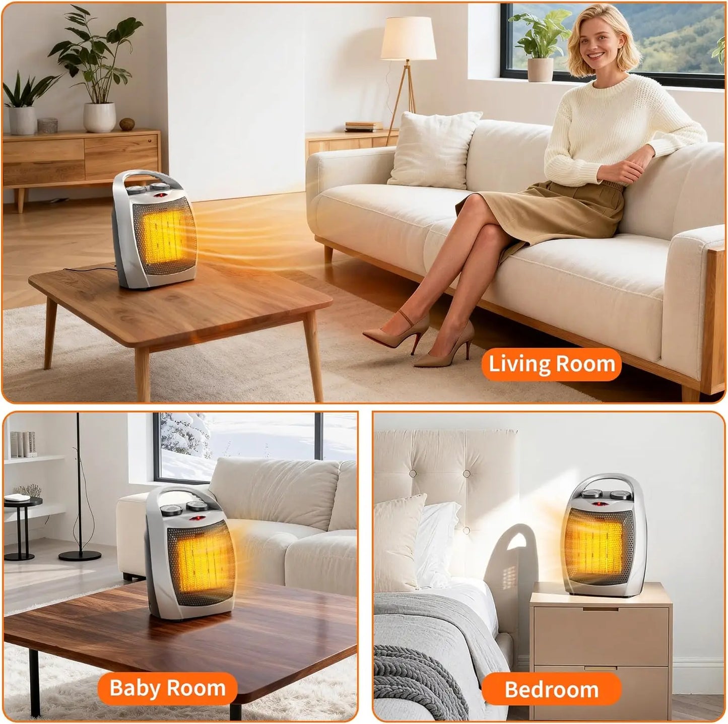 Acekool Portable Ceramic Heater and Fan With Thermostat