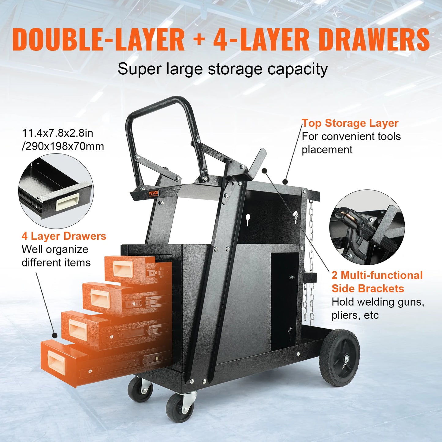 SucceBuy Welding Cart With 4 Drawers And Tank Storage