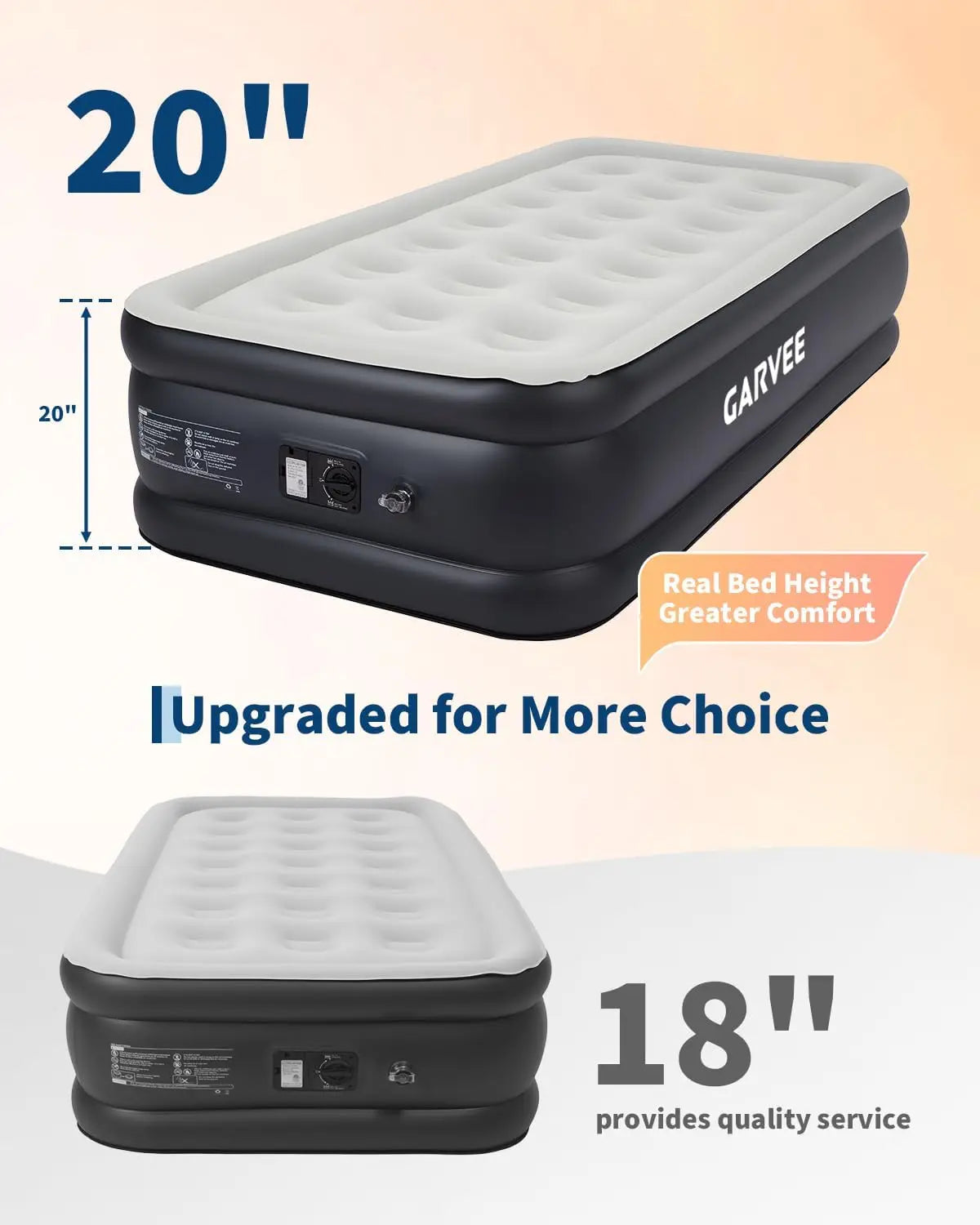 Raised air mattress, 20in height, twin/queen with built-in pump, GARVEE brand