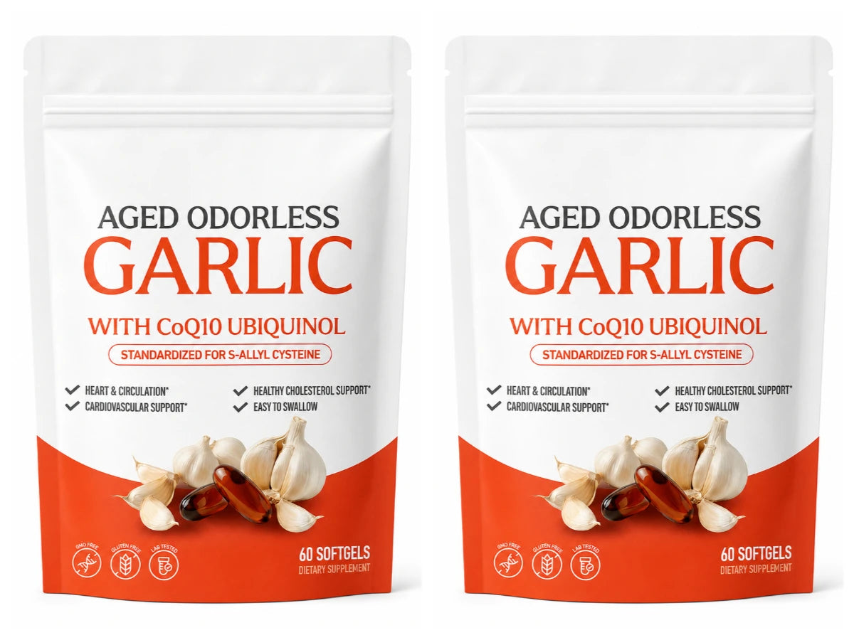 Odorless Aged Garlic Extract Softgels, 600mg AGE with 50mg CoQ10 Ubiquinol, Standardized S-Allyl Cysteine, Lifestyle, 60 Count