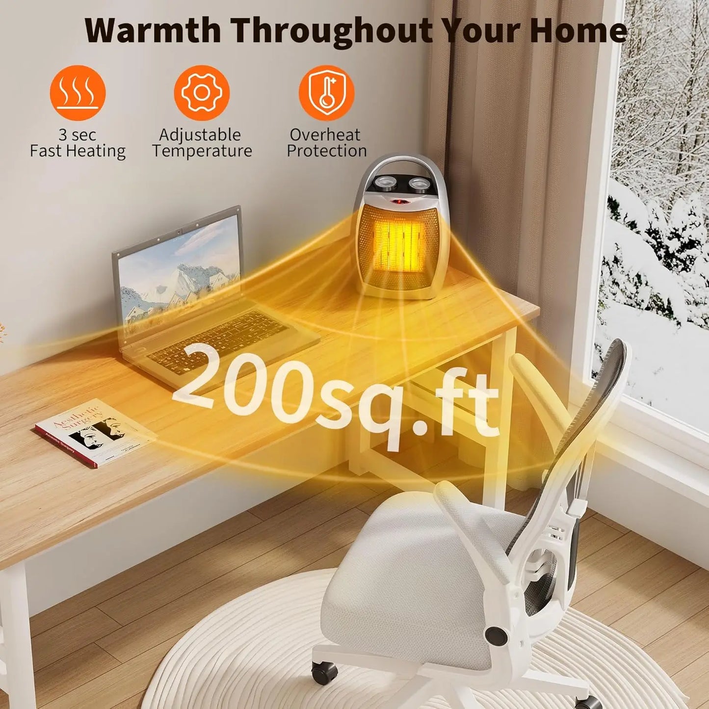 Acekool Portable Ceramic Heater and Fan With Thermostat