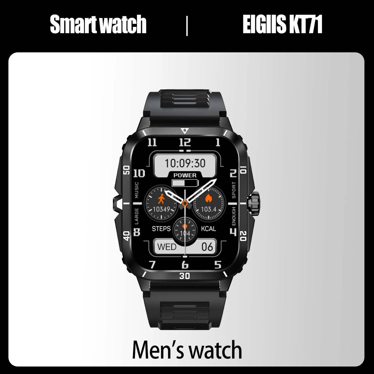 EIGIIS KT71 Smart Watch 3ATM Waterproof 1.96 IPS HR Bluetooth