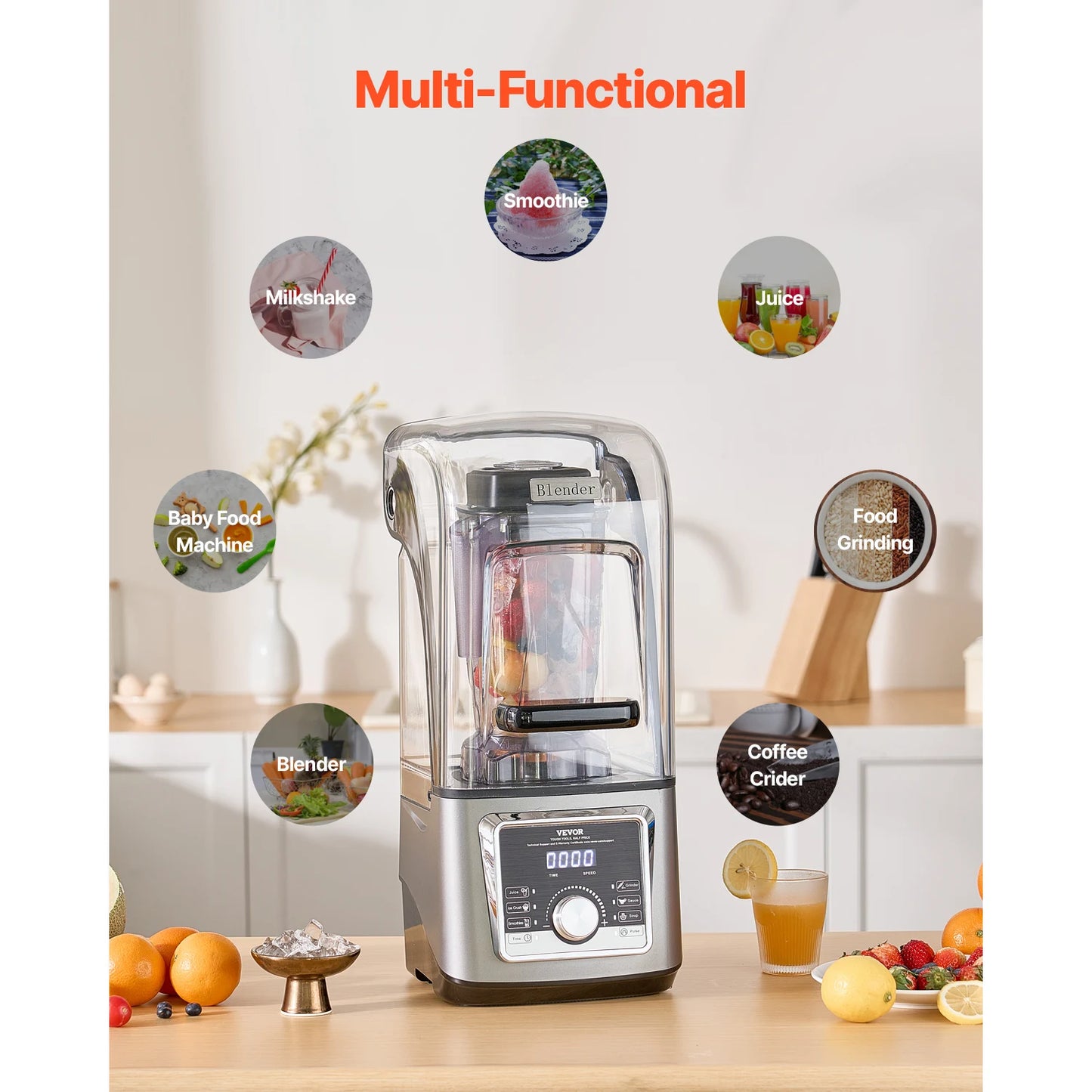 VEVOR 1400W Electric Blender For Smoothies And Food Processing