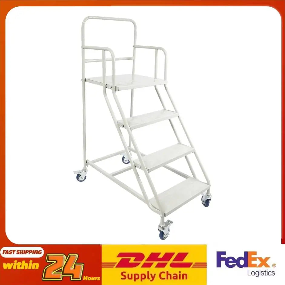 Heavy-Duty 4-Step Stair, High Load-Bearing Warehouse Ladder, Anti-Slip Mobile Step Ladder with Brake Wheel, Cold-Rolled Steel Elevation Platform with Guardrail for Warehouse Supermarket Home by S And B Enterprise