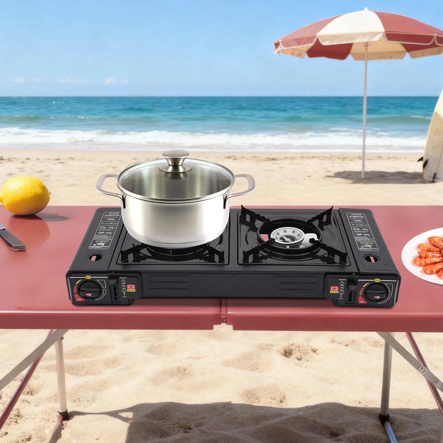 2 Burner Stove With Piezo Ignition Baking Tray Carrying Case by S And B Enterprise