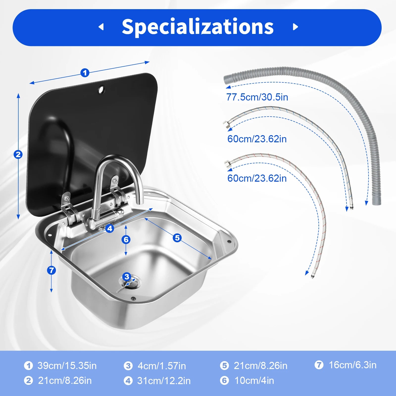 Rv Sink with Faucet, 304 Stainless Steel Hand Wash Basin Sink with Tap, large Capacity Sink and Flexible Faucet by S And B Enterprise