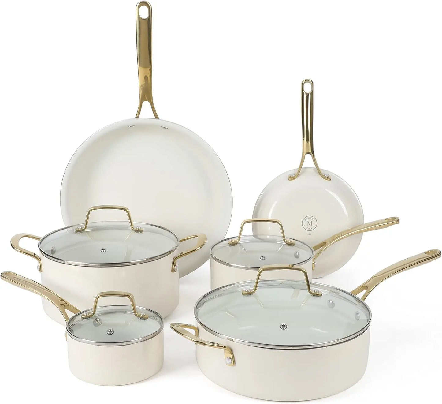 Ceramic Non-Toxic Cookware Set With Gold Handles For Everyday Cooking