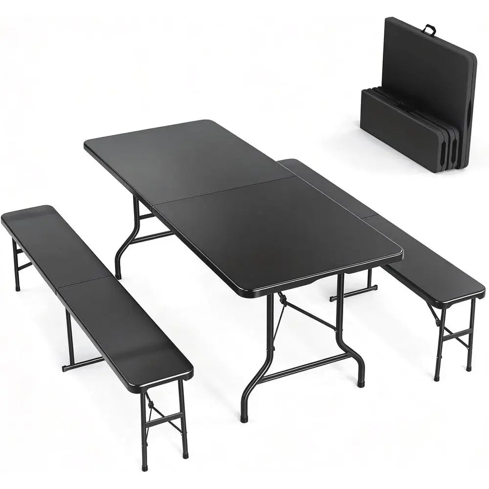 Picnic Table Set with 2 Benches, 6 eet Camping Table Chair Set | 3-Piece olding urniture or Indoor or Outdoor Use, Tree ed HDPE by S And B Enterprise