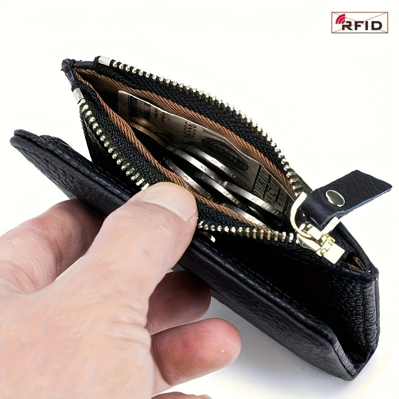 Unisex RFID Zipper Wallet PU Card Holder Slim Coin Purse