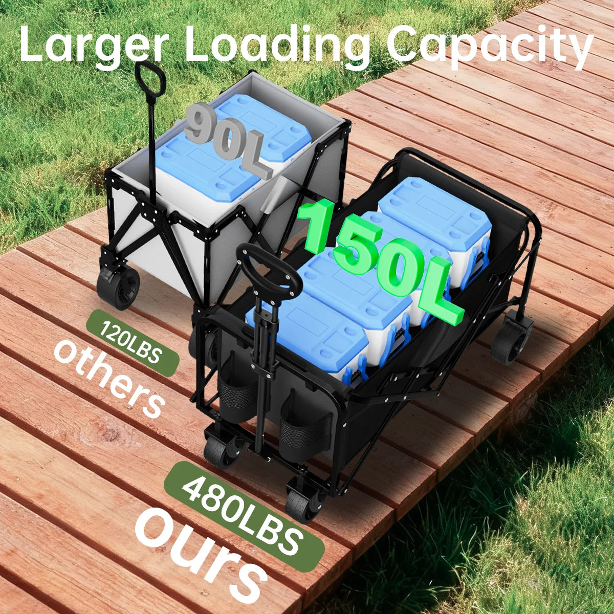All Terrain Folding Wagon Heavy Duty Collapsible Cart with Large Wheels for Beach Sand Camping Garden by S And B Enterprise
