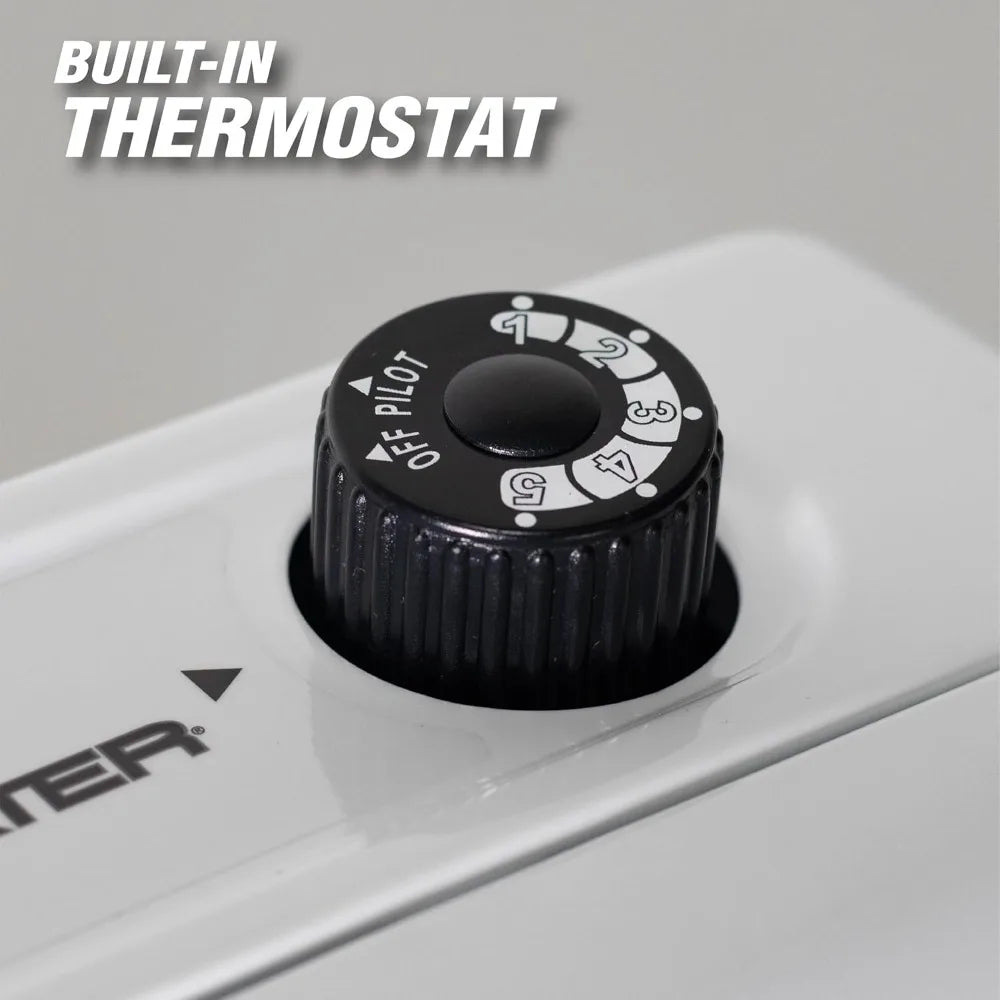 Vent Free Blue Flame Dual Fuel Heater 30000 BTU with built-in thermostat, white cabinet and black dial