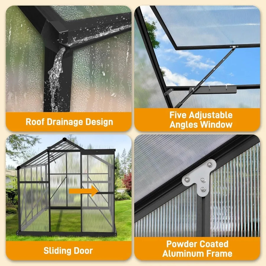 Polycarbonate Outdoor Greenhouse For Gardens Walk In Aluminum Frame