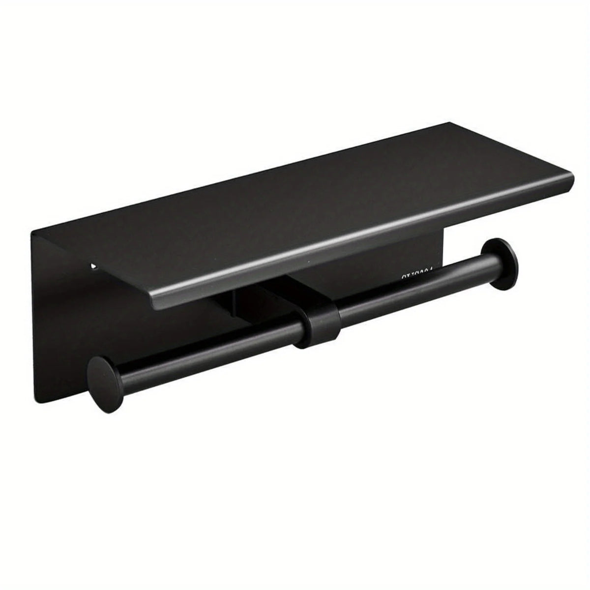 Wall-mounted 304 stainless steel double-roll toilet paper holder with shelf in black