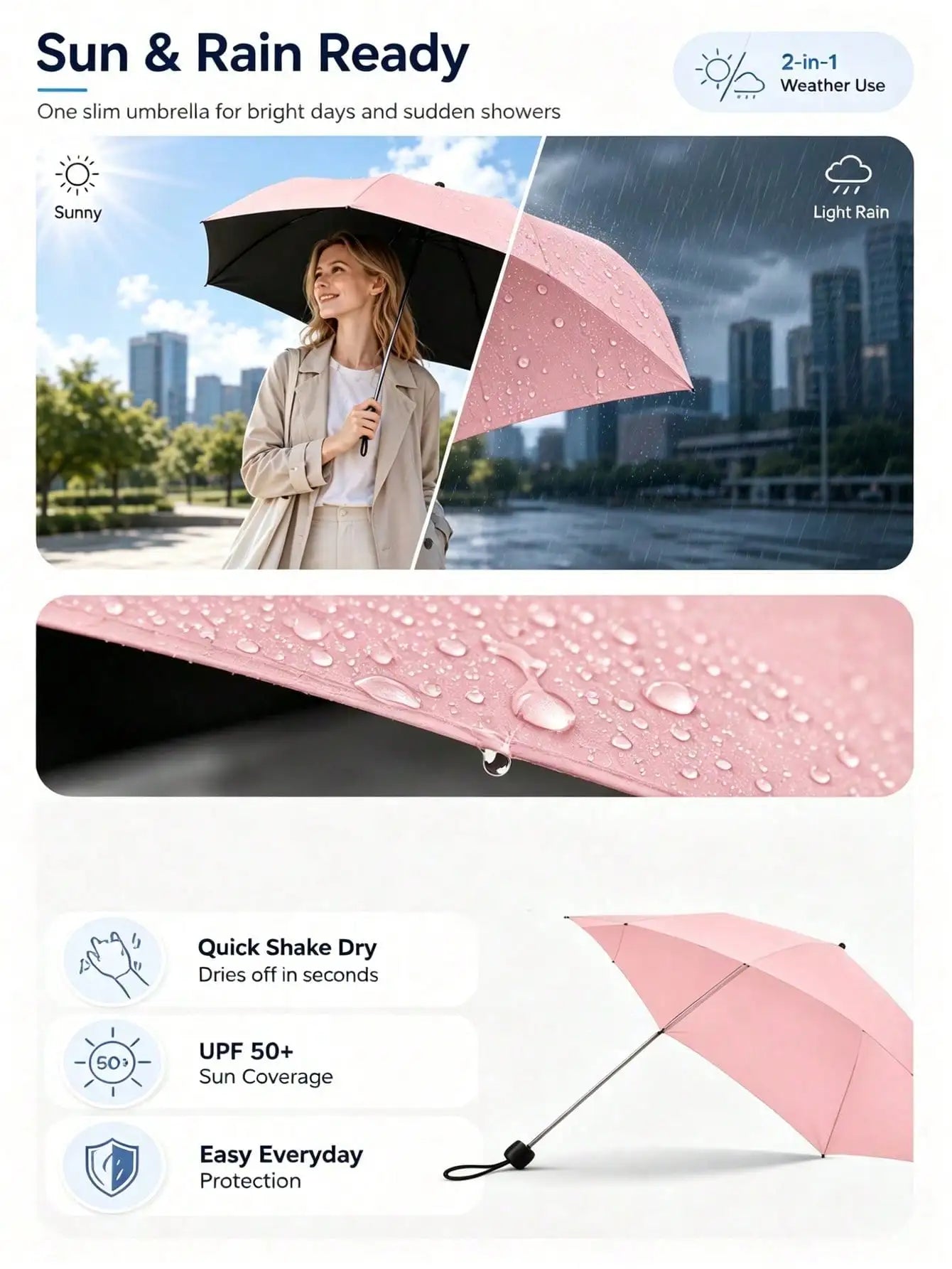 Fashionable Pencil Umbrella, UV Protection, Ultra-Lightweight Slim Mini Travel Umbrella, Women's Stylish Compact Foldable Pocket Umbrella, UPF 50+ Sun Protection, Suitable For Rainy Days, Backpack, Handbag, Commuting, Beach,
