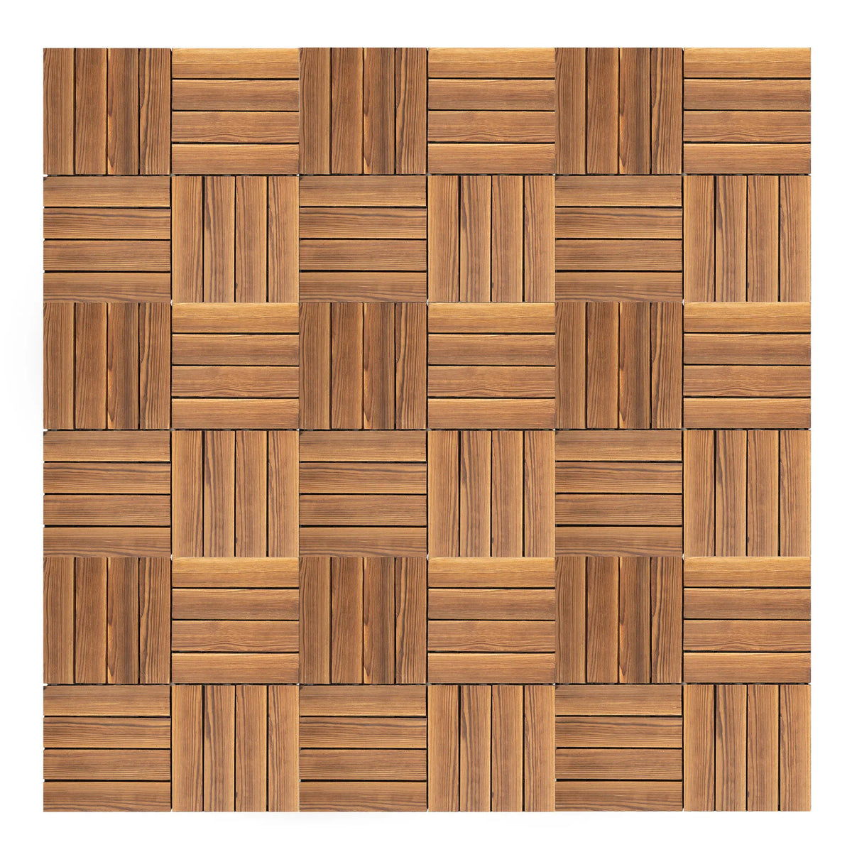 Deck tiles, brown wood-plastic composite interlocking, 12x12 in, 36-piece set for indoor and outdoor use