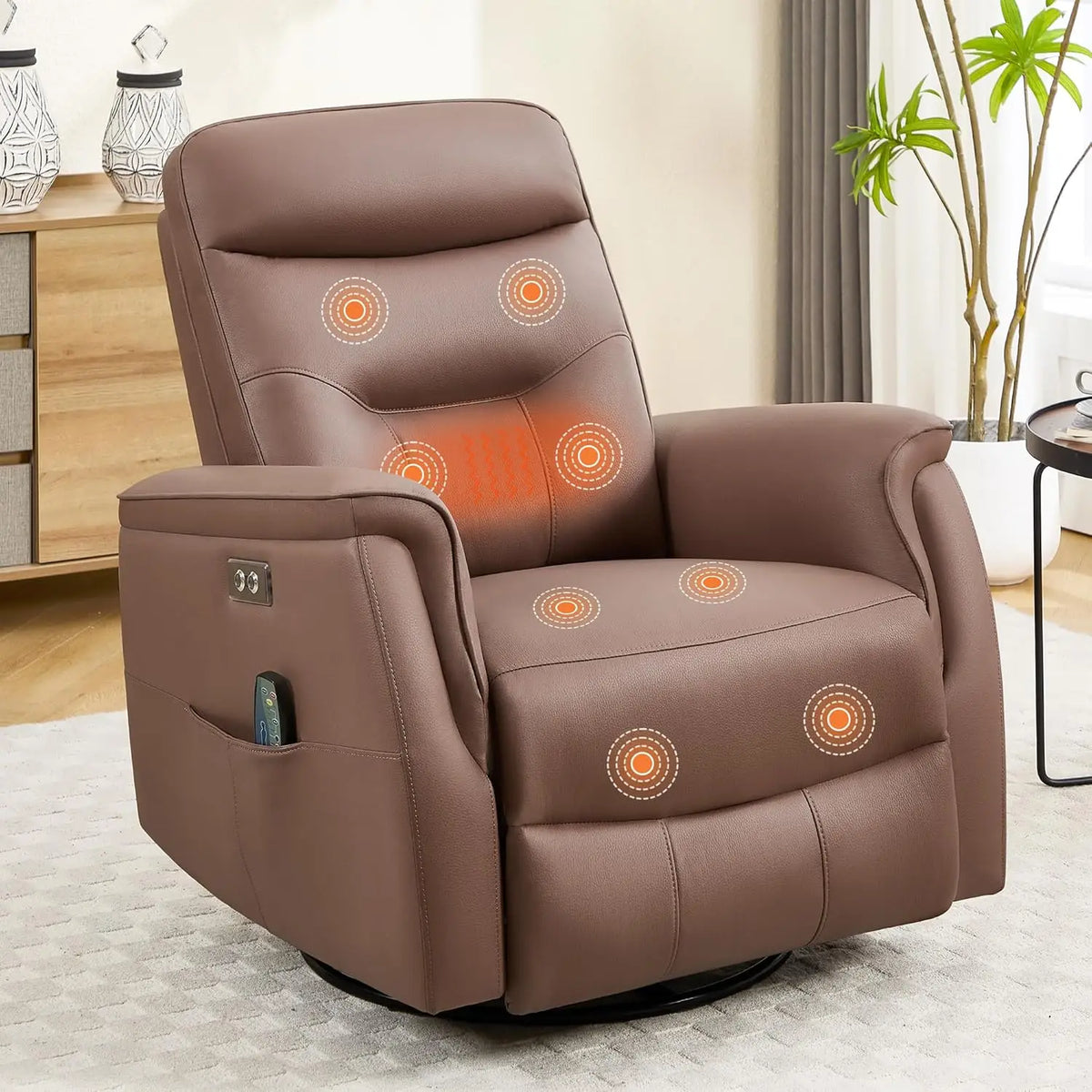 Power Massage Heat Swivel Rocker Recliner Chair w/USB, Nursery Living Room Oversized, Customized