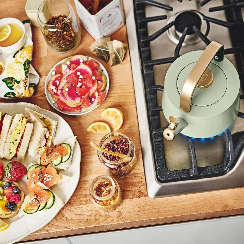 Tea kettle, sage green ceramic non-stick, 1.8L, stovetop use