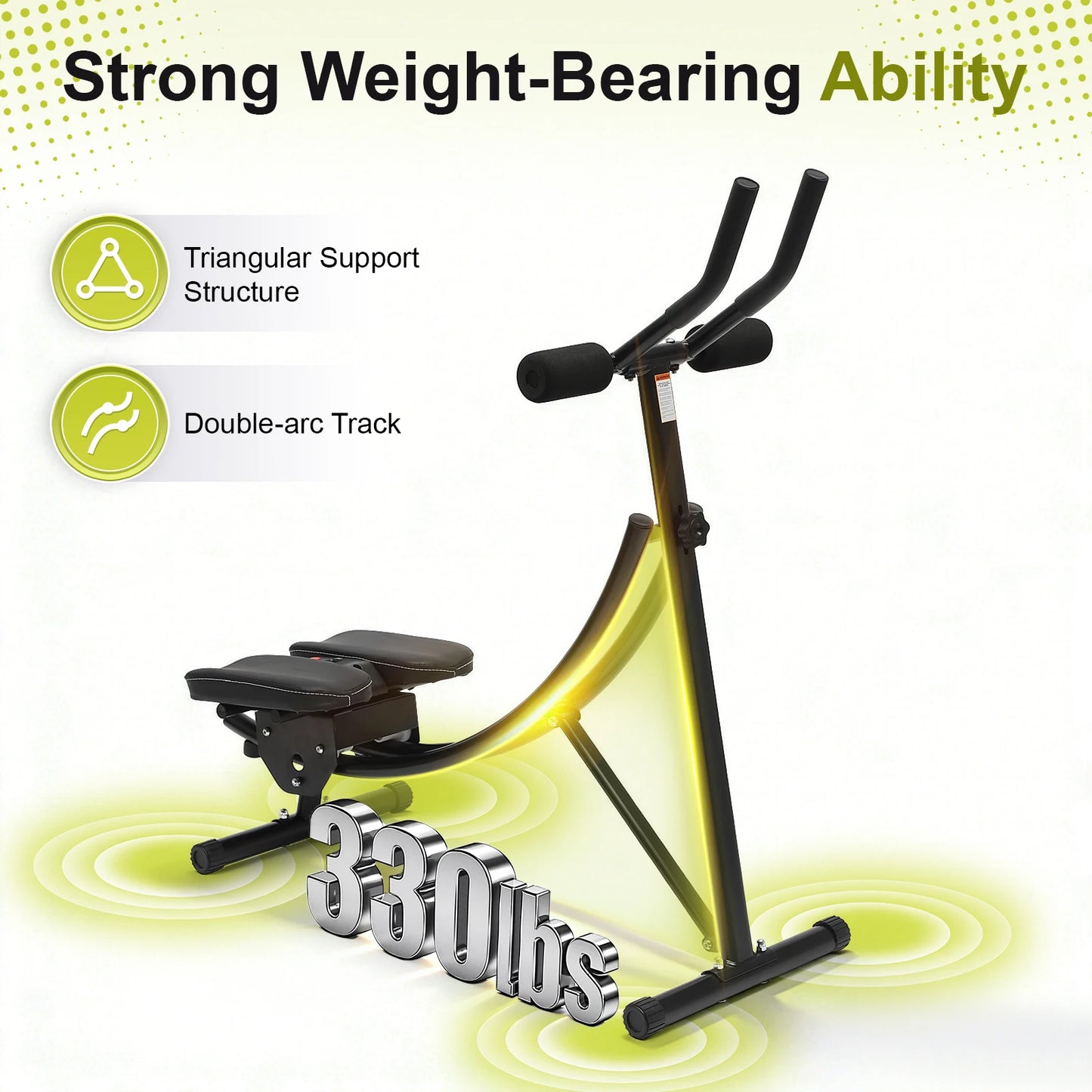 330lbs Capacity Ab Machine by S And B Enterprise with dual-arc track and yellow frame