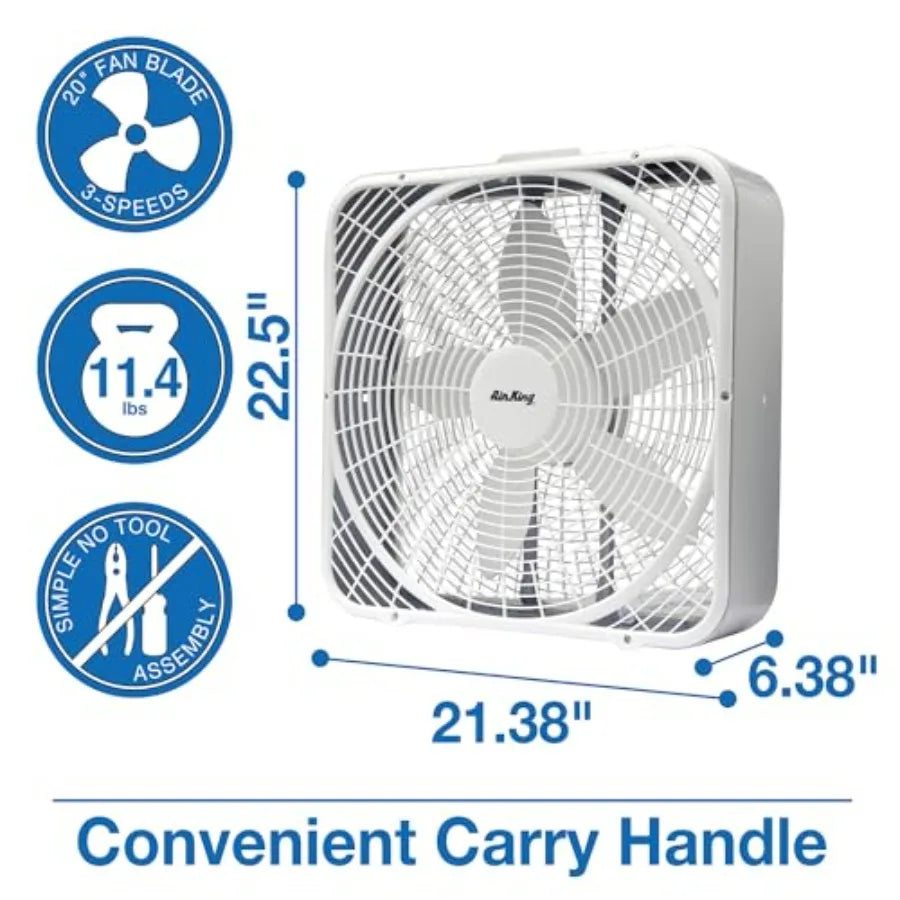 Box Fan Three Speed ABS Housing Quiet Remote Energy Efficient by S And B Enterprise