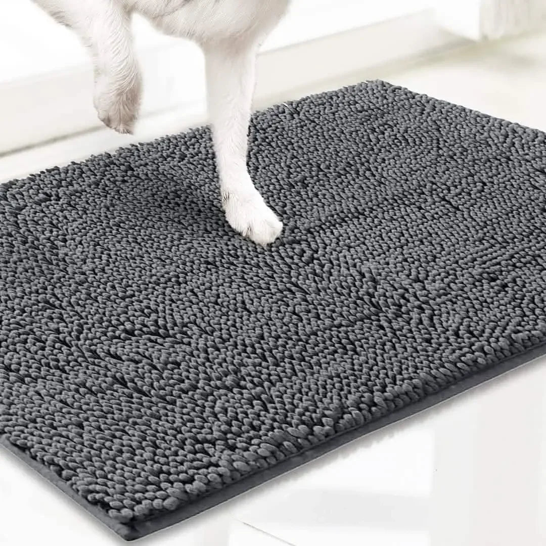 Original Muddy Mat doormat with gray highly absorbent microfiber; non-slip, washable paw-cleaner rug.
