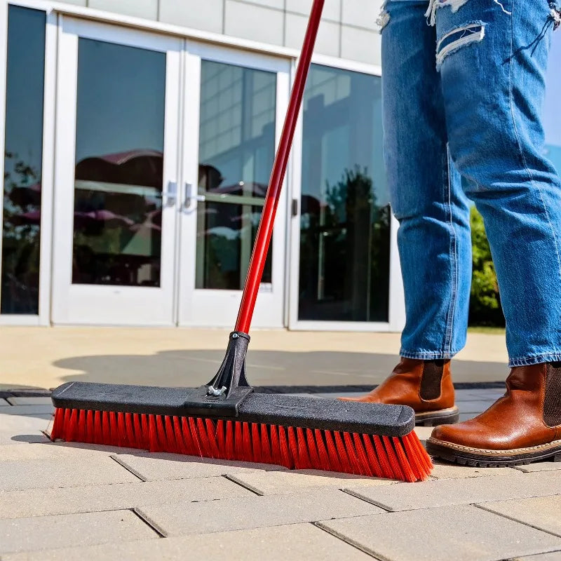 24" High Power Multi-Surface Push Broom Red & Black Steel Handle by S And B Enterprise