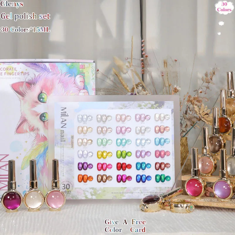 Glenys 30-color cat's eye gel nail polish set by S And B Enterprise; 30 colorful bottles