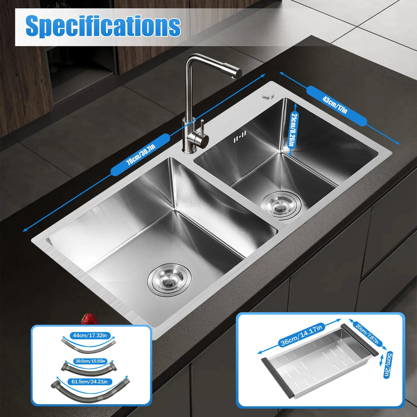 Stainless Steel Double Bowl Drop-In Kitchen Sink With Noise Reduction
