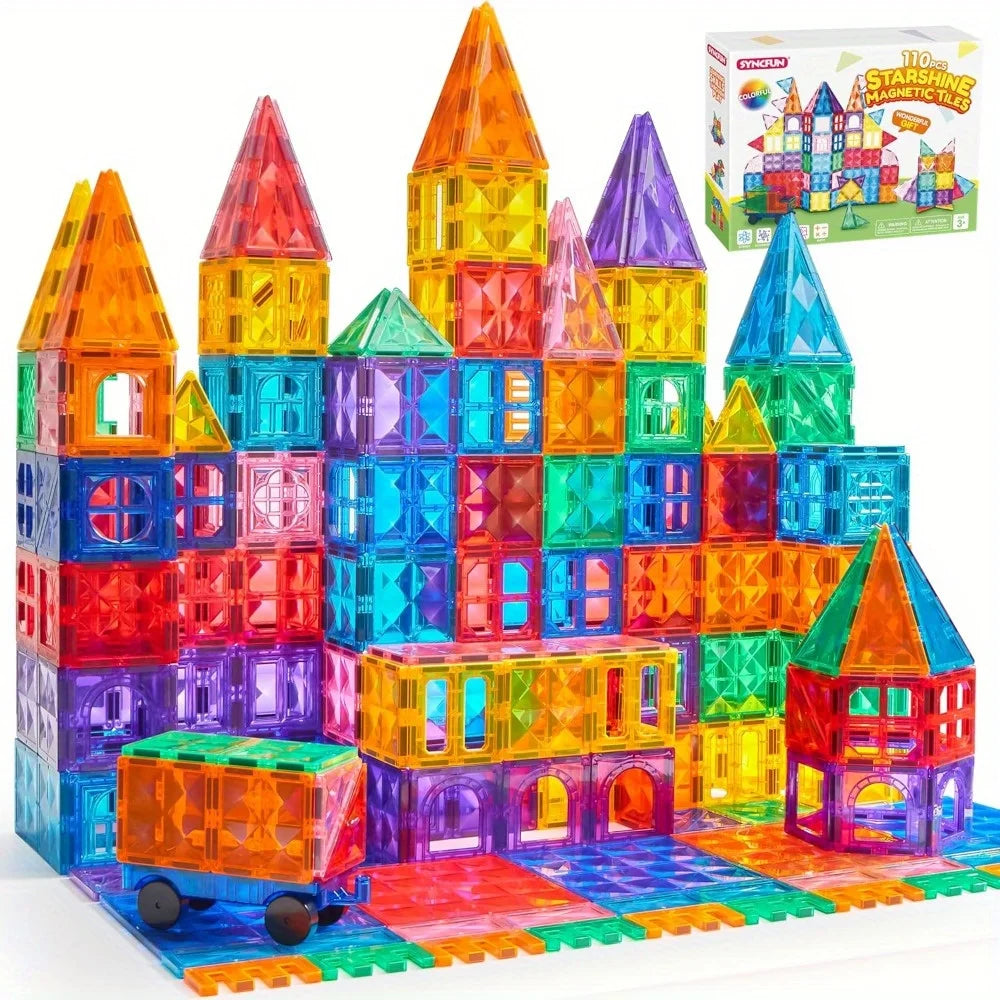 JOYFY 110/66/50 PCS Magnetic Building Tile 3D Magnet Tiles with Vehicle Construction Blocks Set for Kids Birthday Chirstmas Gift by S And B Enterprise