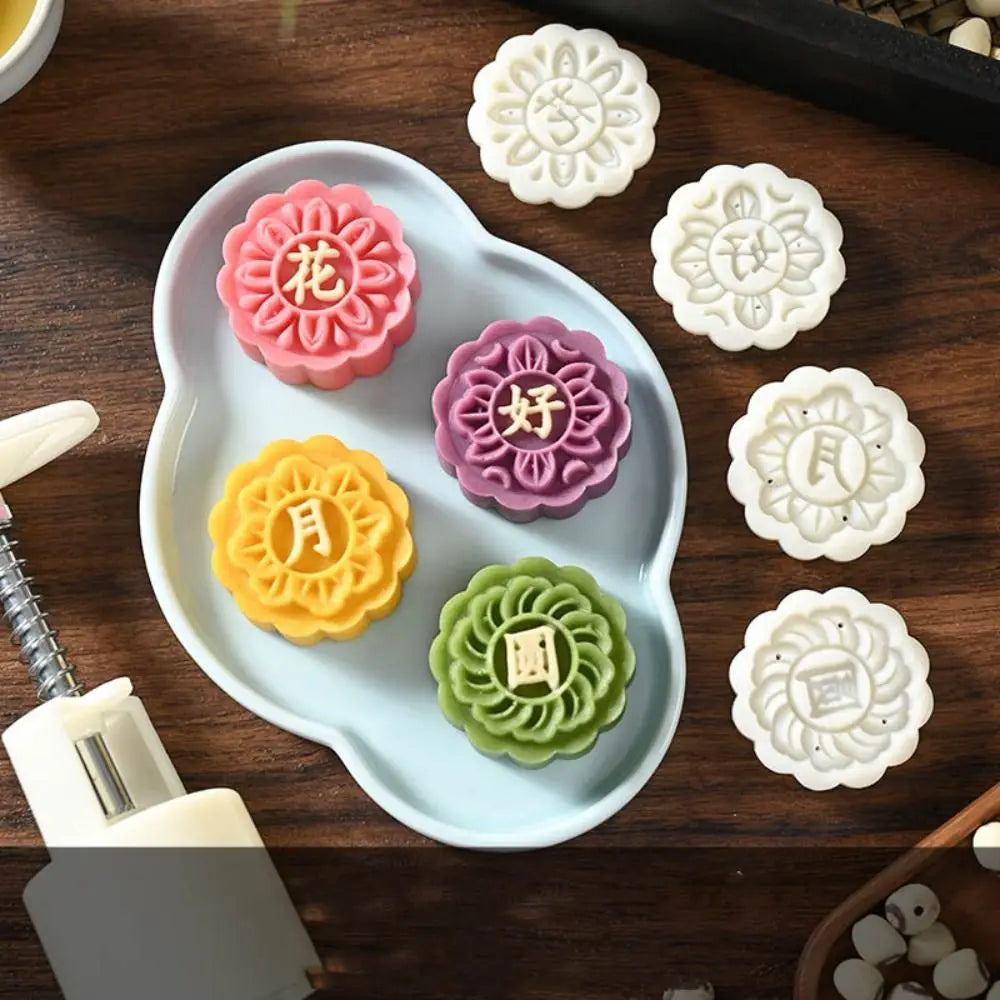 Mid Autumn Festival Round Mooncake Mold 50g DIY Hand Press Mold Fondant Cake Decoration Tools Flower Shape Moon Cake Mould by S And B Enterprise