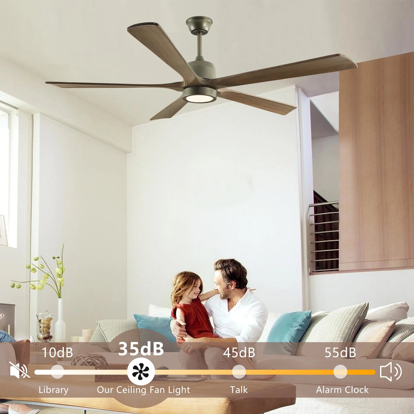 ARLGSITE Modern Wood Grain Ceiling Fan With Light Remote