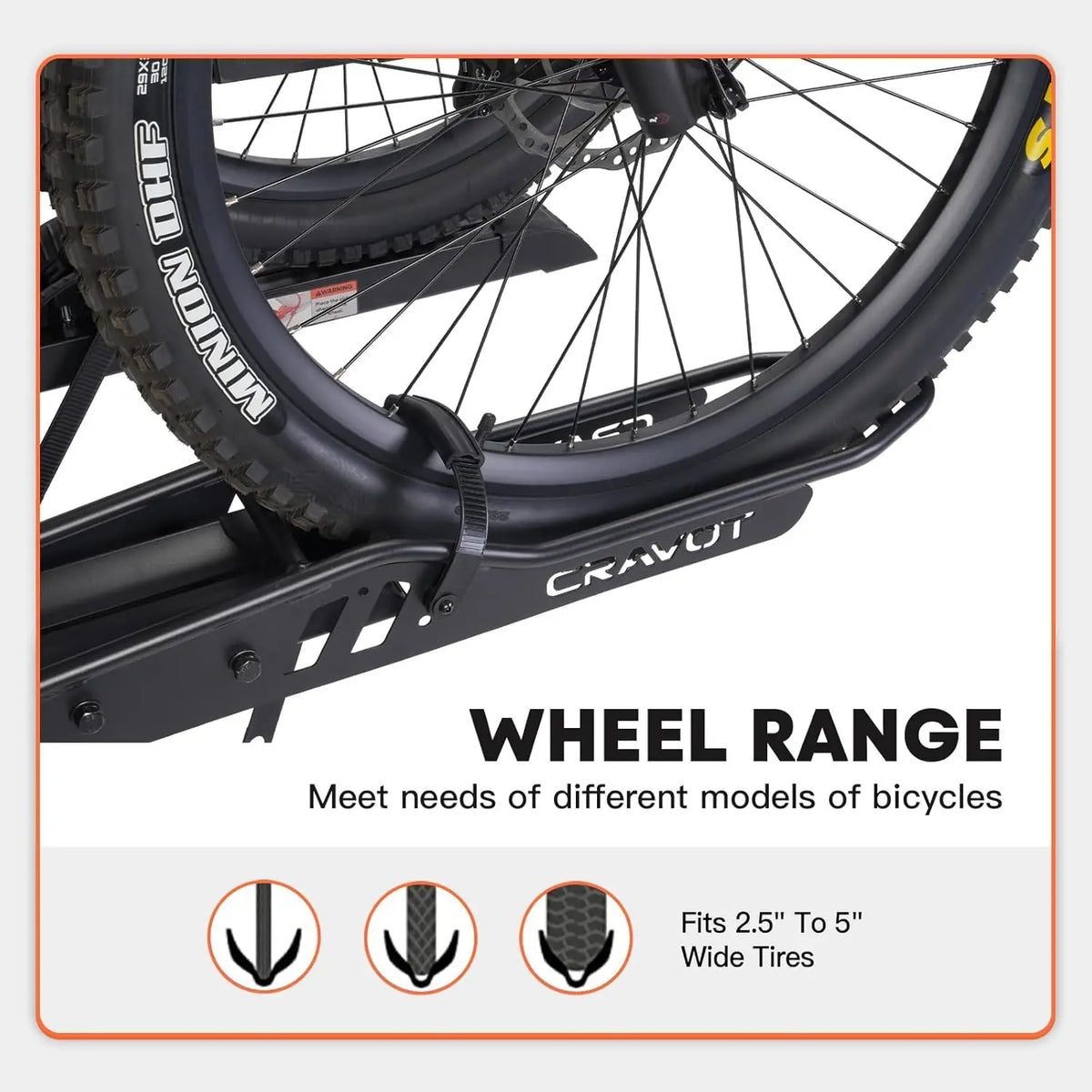 CyberRack S2 Ebike Rack, tow-hitch mounted, black foldable 2-bike carrier with CRAVOT branding