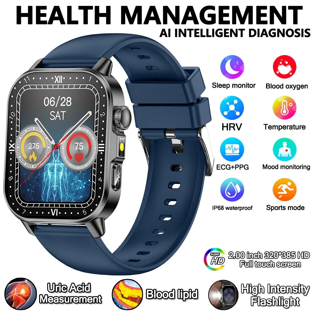 Uric Acid Lipid Health Smartwatch With ECG PPG Bluetooth Call