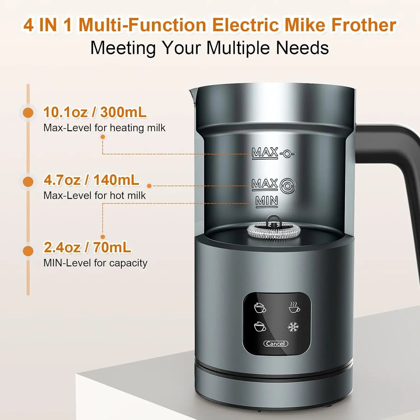 BIZEWO 4-In-1 Milk Frother With Hot Cold Foam LED Touch