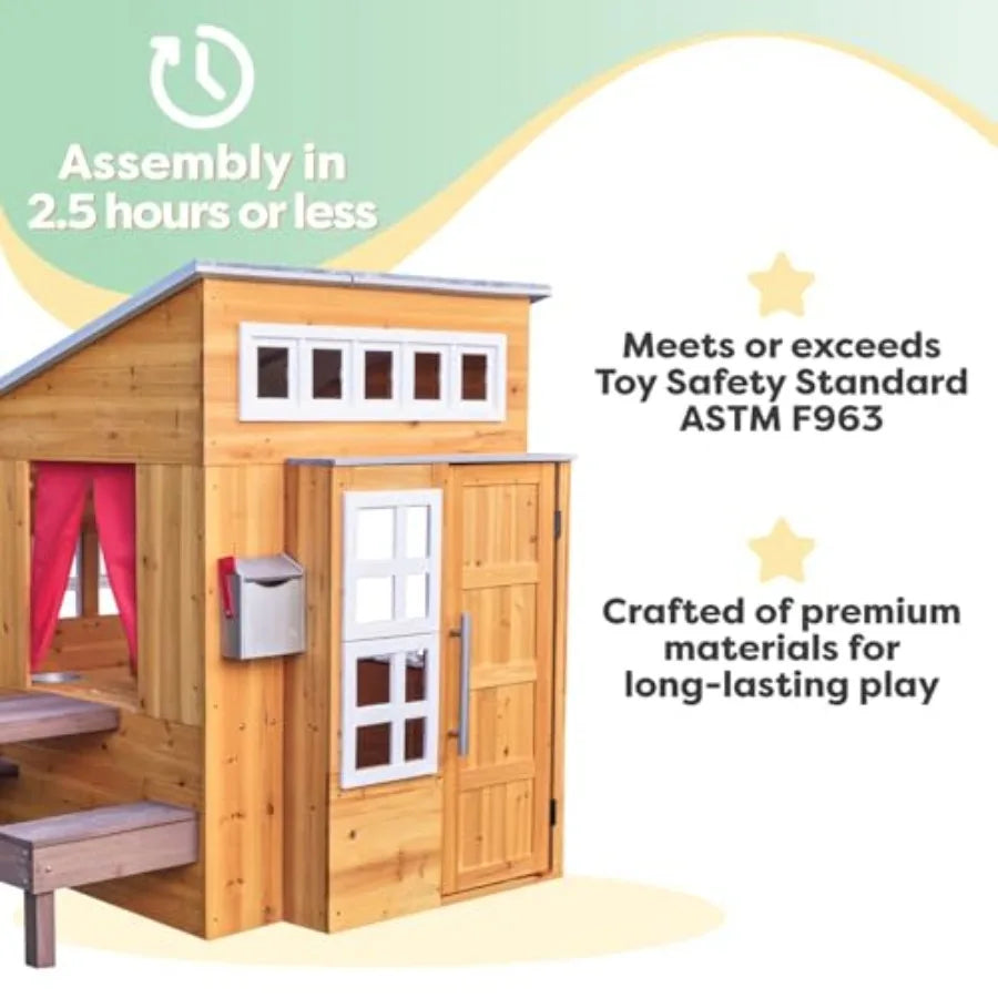 Outdoor Wooden Playhouse For Kids Ages 3 And Up With Picnic Table Mailbox Grill by S And B Enterprise