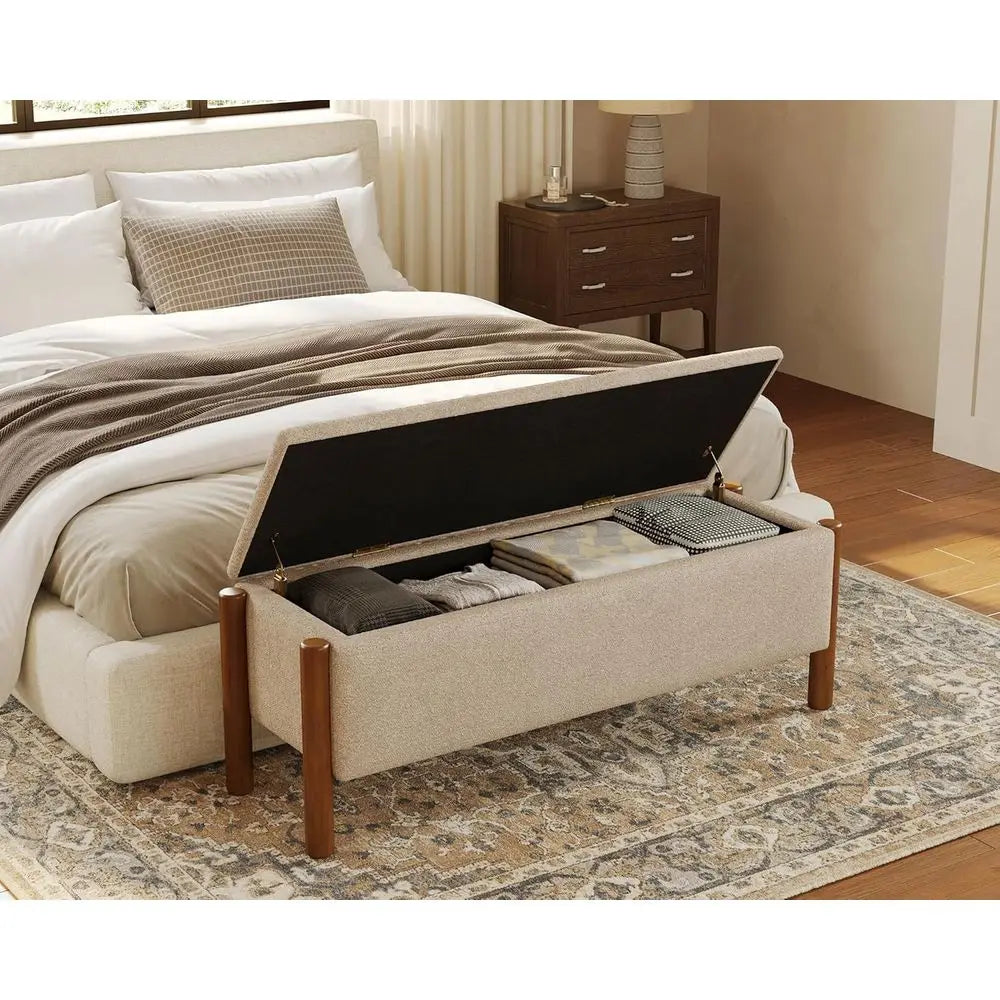 Boucle Upholstered Storage Ottoman Bench 660 Lb Capacity by S And B Enterprise