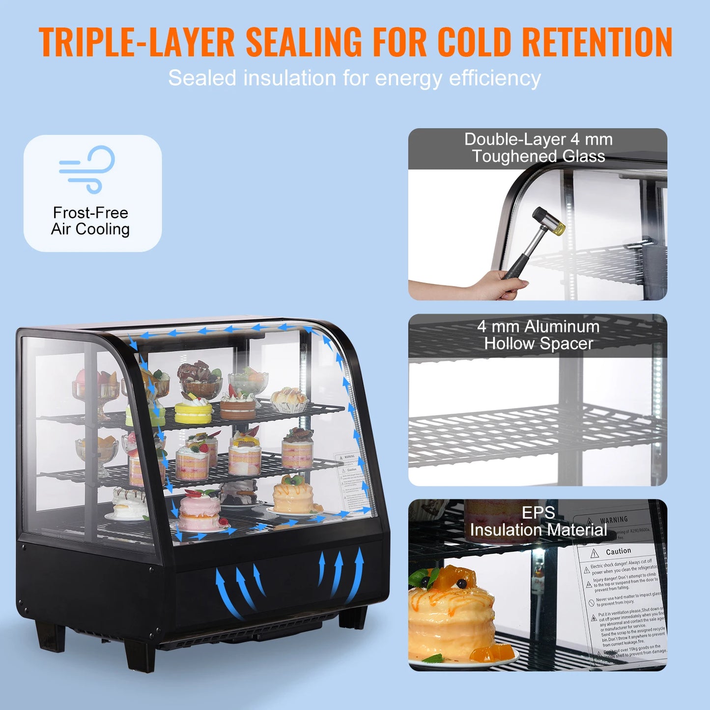SucceBuy Countertop Refrigerated Display Case Pastry With LED Lighting